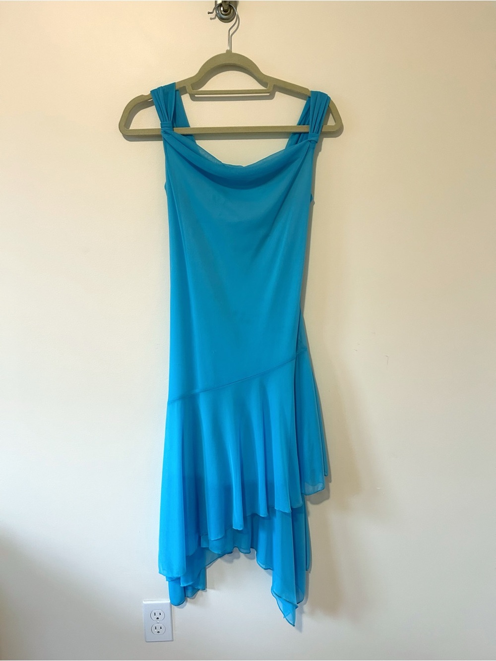 Ruby Rox Y2K Carrie Bradshaw Asymmetrical Blue Off-Shoulder Dress